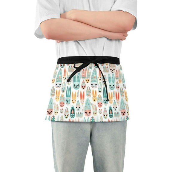 Easter Mask Server Apron with 3 Pockets Waterproof Waitress Waist Short Apron for Man Woman 12 Inches