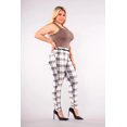 thumbnail image 3 of Plus Size Sculpting Treggings With Faux Leather Belt - Sage  White Plaid, 3 of 9