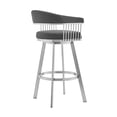 thumbnail image 3 of Lif 29 Inch Swivel Barstool Chair, Slatted Arms, Steel, Gray Faux Leather - Saltoro Sherpi, 3 of 5