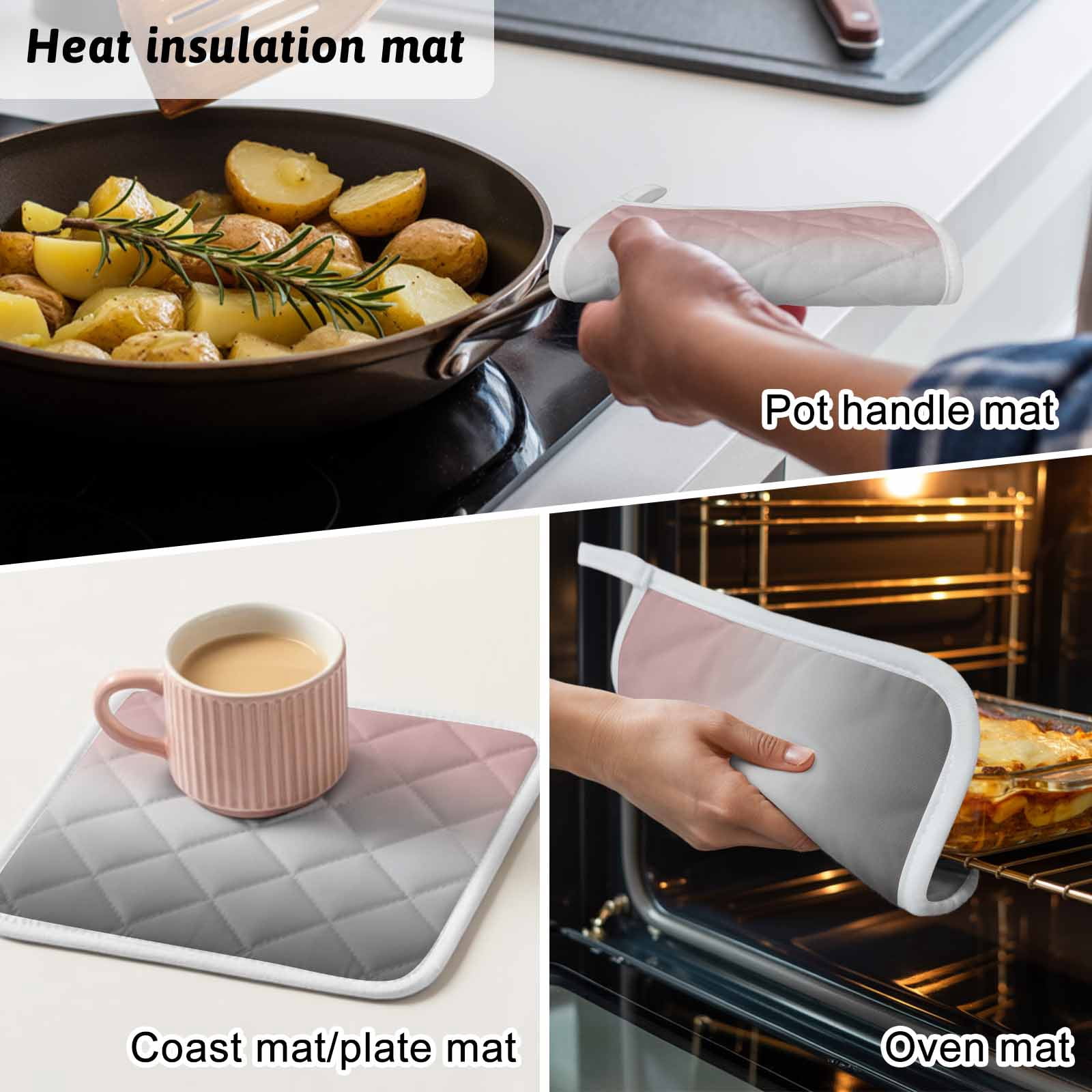 Gradient Pink Grey, Pot Holders for Kitchen Heatproof Potholder, 4 Pack Modern Abstract Color Ombré Art Hot Pads Multipurpose Oven Pads Cloth Potholders Trivet for Cooking and Baking
