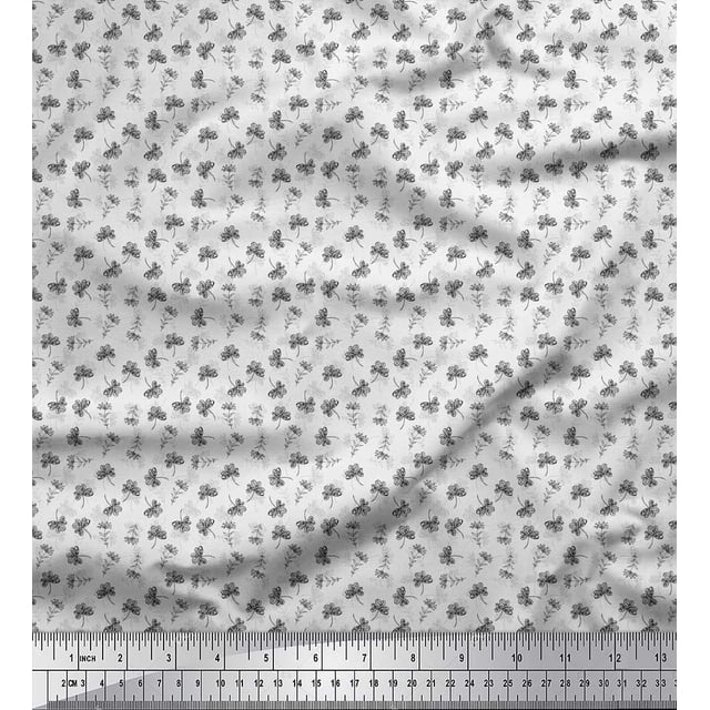 Soimoi Polyester Crepe Fabric Clover Leaves Print Fabric by The Yard 42 Inch Wide
