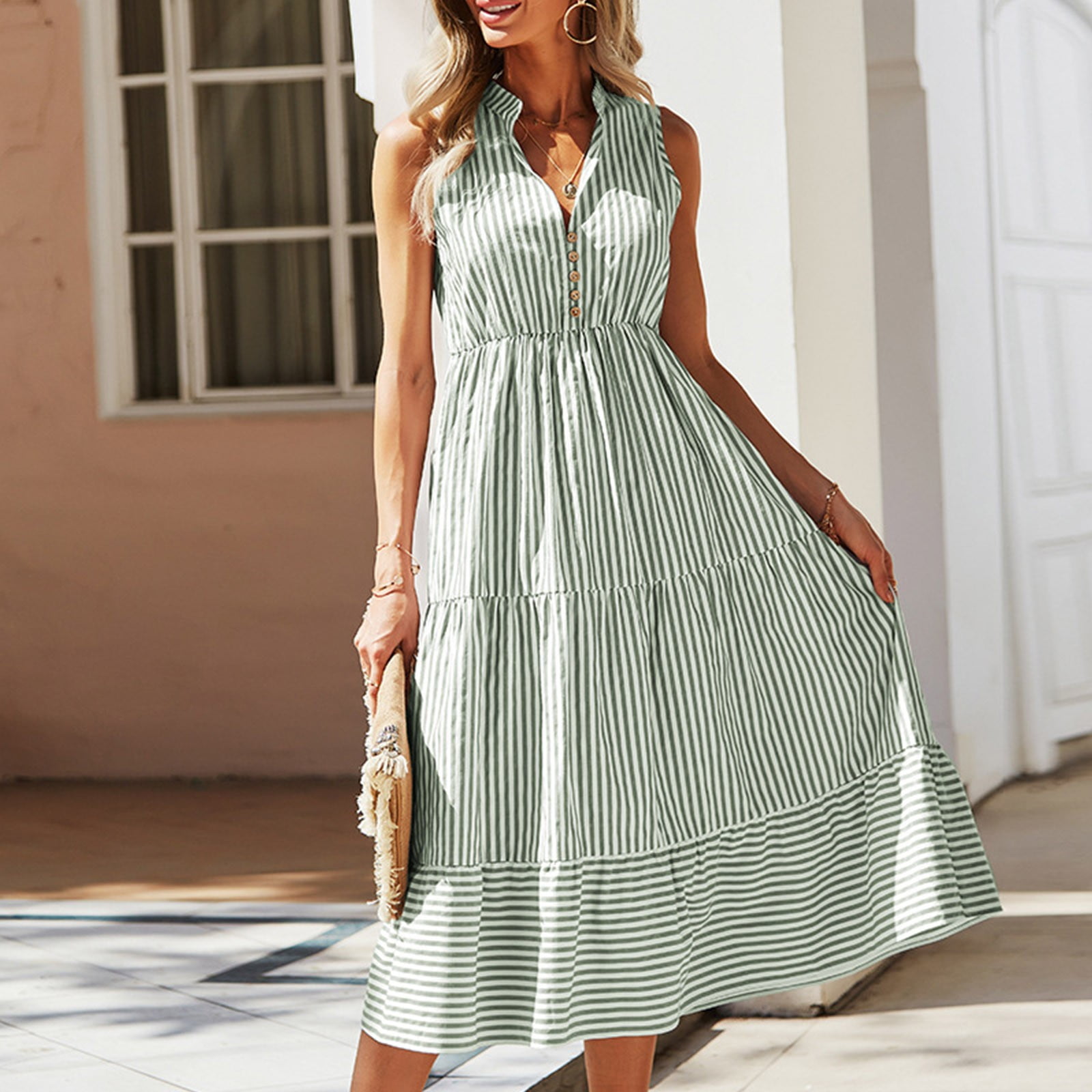 Nemidor Plus Size Boho Maxi Dress - Flared Long Dress With Pockets, V-Neck Summer Dress