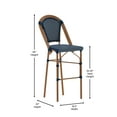 thumbnail image 5 of BizChair Set of 2 Stackable Indoor/Outdoor Bistro 30" High Barstools, Commercial Grade, Navy/White and Bamboo Finish, 5 of 12