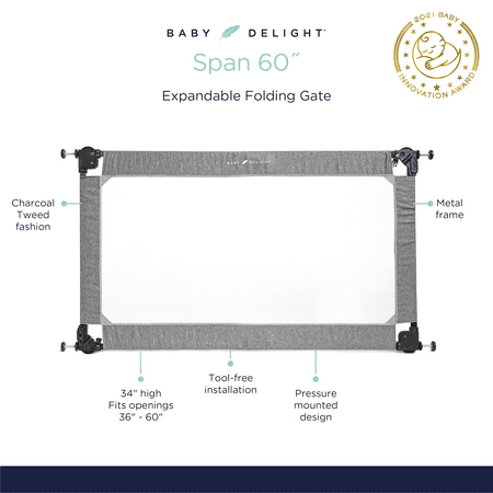 Baby Delight Span, Portable Expandable Folding Fabric Baby Gate, 36"-60", Charcoal Tweed