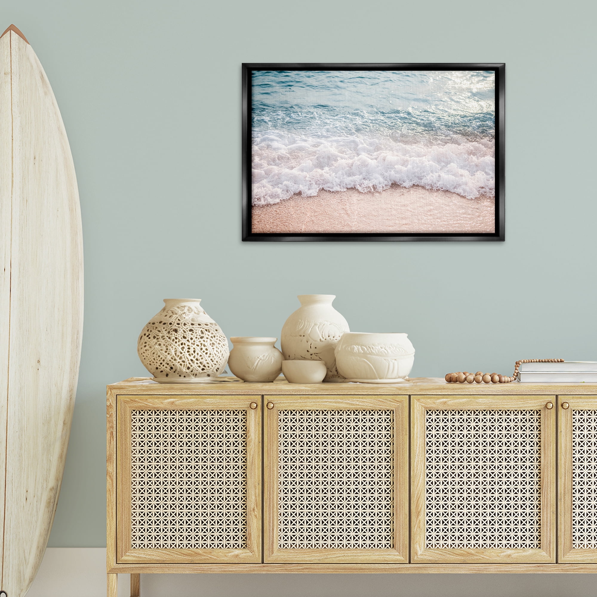 Stupell Industries Aerial Ocean Foam Landscape & Nature Photography Black Floater Framed Canvas Art Print Wall Art, 31 x 21