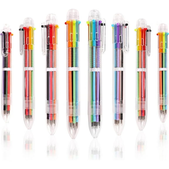 Duslogis 12 Pack 0.5mm 6-in-1 Multicolor Ballpoint Pen 6 Colors Transparent Barrel Ballpoint Pen for Office Supplies Students Gift