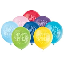 Unique Industries Latex 16" Multi-color Graphic Prints Fun Happy Birthday Balloons, 8 Count