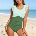 thumbnail image 3 of Girl Swimsuits Color Block Ruffle Bathing Suit Girl Swim Shorts Size 7 Cross 1 Piece Swimwear Adjustable Strap Swimming Suit, Size 7-8 Years, Green, 3 of 5
