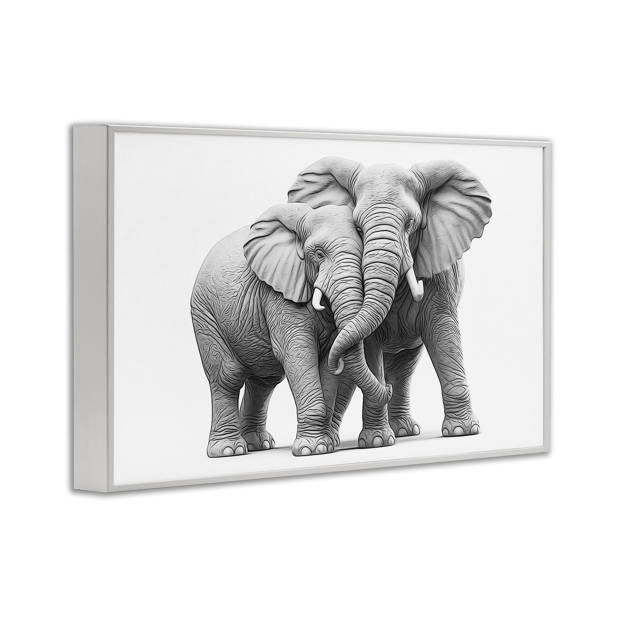 Stupell Industries Hugging Elephant Pair Animals & Insects Painting White Framed Art Print Wall Art, 18 x 12