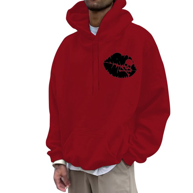 NLLSHGJ Chandails à Capuche d'Automne pour Hommes Chandail à Capuche Imprimé Os et Lèvres Chandail à Capuche Athleisure Hauts Chandails à Capuche pour Hommes avec Fermeture Éclair Graphique Chandail en Molleton Col Rond Graphique pour Hommes