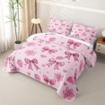 thumbnail image 3 of Manfei Leopard Print Bowknot Bed Spread Queen,Strawberry Cheetah Queen Coverlet Set,3-Piece,1 Quilt and 2 Pillowcases, 3 of 7