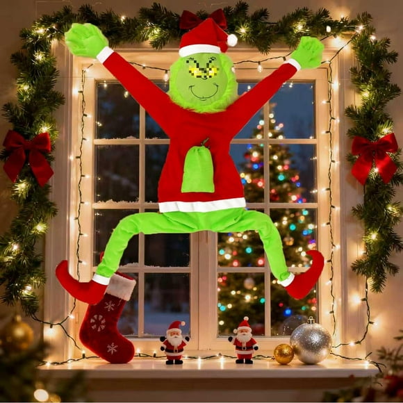Green Monster Christmas Decorations, 5.58FT Large Christmas Decorations,Christmas Tree Decorations, Whimsical Elf Plush Decoration for Home, Tree, Wall, Party – Indoor Outdoor Holiday Display (Front)