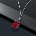 thumbnail image 4 of Gem Stone King 925 Sterling Silver Red Created Ruby and Blue Created Sapphire Pendant Necklace for Women (20.25 Cttw, Emerald Cut 18X13MM, With 18 inch Silver Chain), 4 of 4
