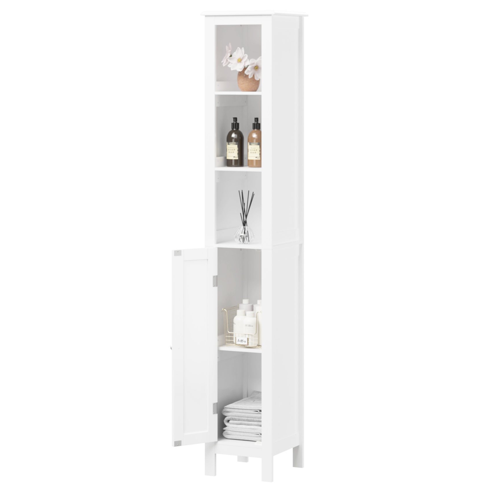 66.93" High, Waterproof MDF Storage Cabinet with 3 Shelves - Keeps Bathroom, Kitchen and Study Room Organized