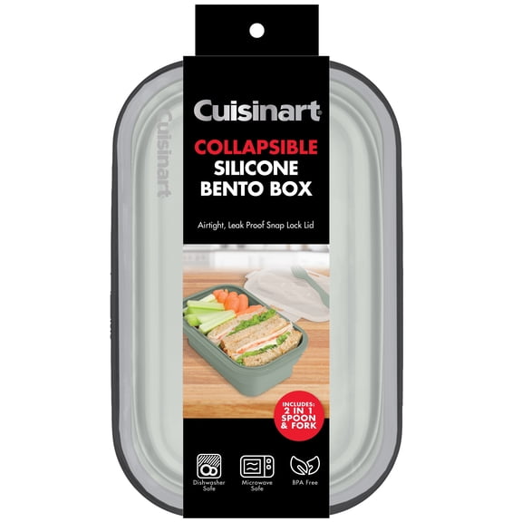 Cuisinart Collapsible Silicone Bento Box with 2-in-1 Utensil, Bpa-Free, Microwavable