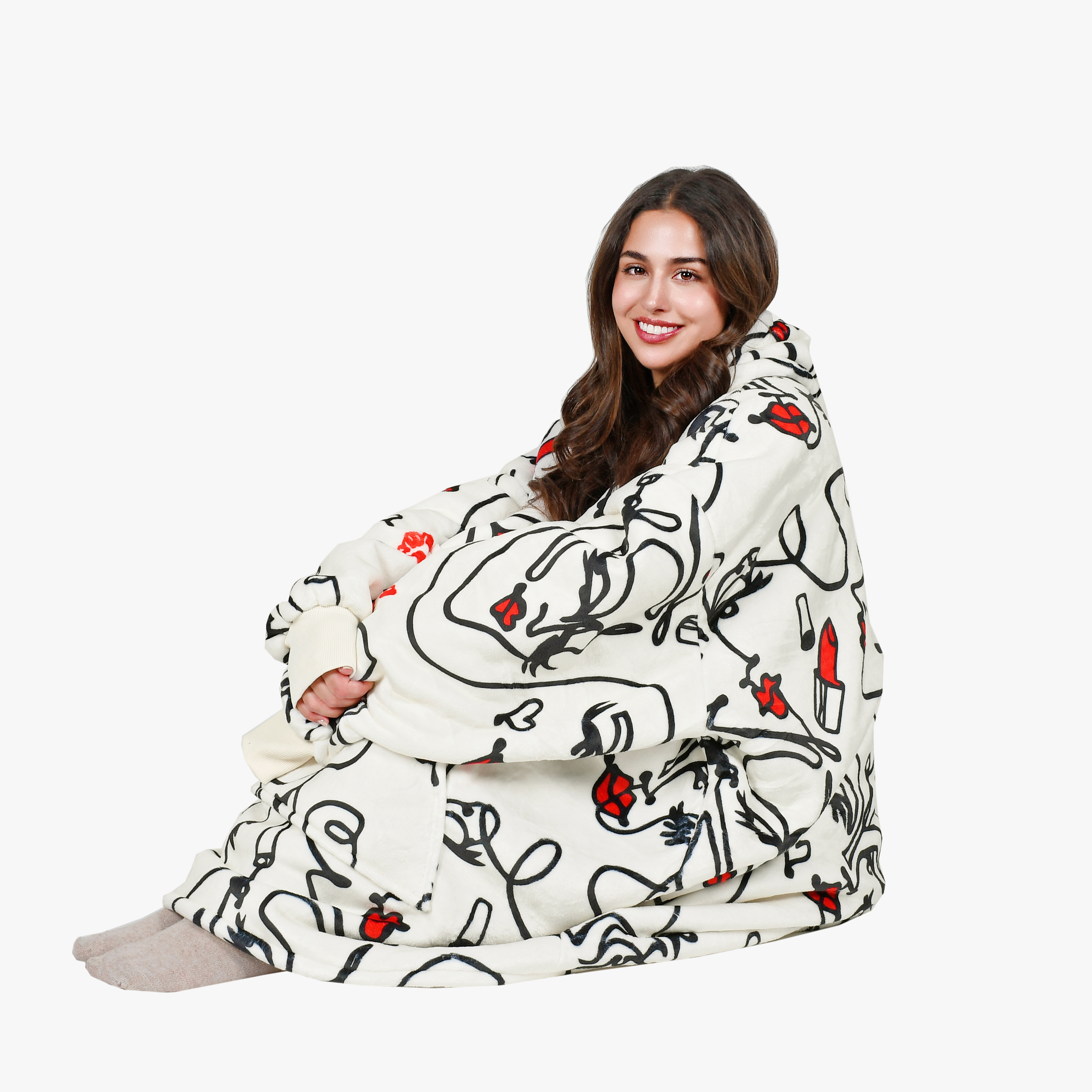 Tirrinia Oversized Blanket Hoodie, Wearable Fluffy Sherpa Blanket, Cozy Sweatshirt Blanket Gift for Adult Women Men Girlfriend