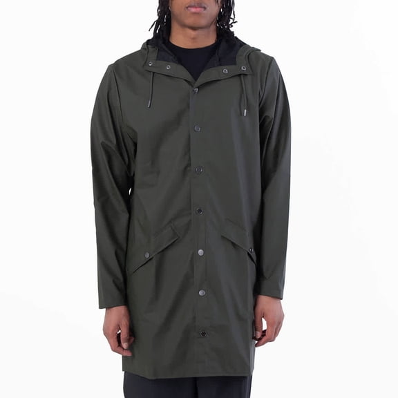 Rains Green Lightweight Waterproof Long Jacket, Size Large