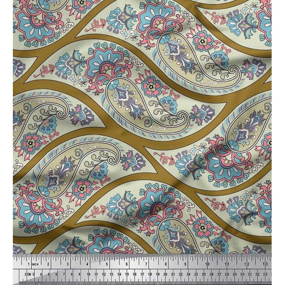Soimoi Velvet Fabric Waves,Floral & Paisley Print Sewing Fabric Yard 58 Inch Wide