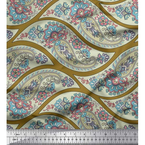 Soimoi Polyester Crepe Fabric Waves,Floral & Paisley Print Fabric by The Yard 42 Inch Wide