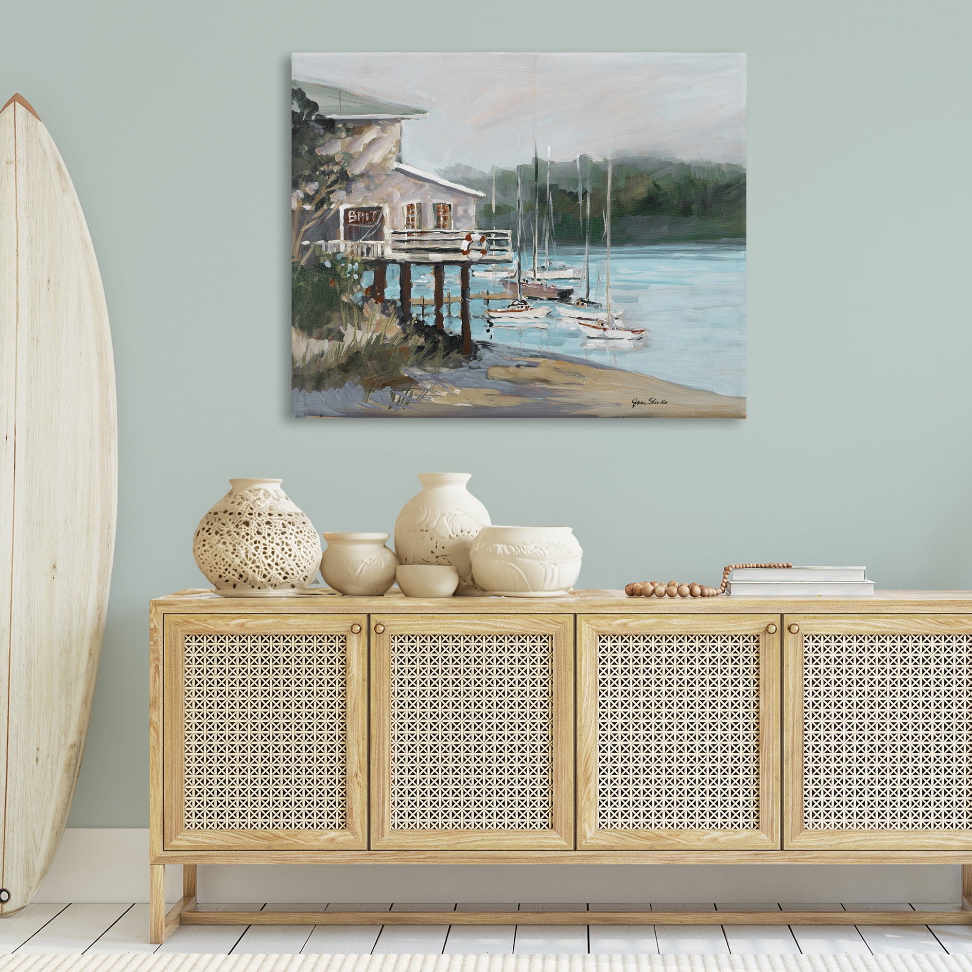 Stupell Industries Boat Marina Harbor Coastal Painting Gallery Wrapped Canvas Art Print Wall Art, 48 x 36