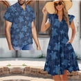 thumbnail image 2 of Garronmavis Blue Turtle Couple Matching Outfit Husban and Wife Clothing Men's Short Sleeve Shirt Summer Beach Tops and Women's V-neck Dress A-Line Party Dresses Size 2XL, 2 of 6