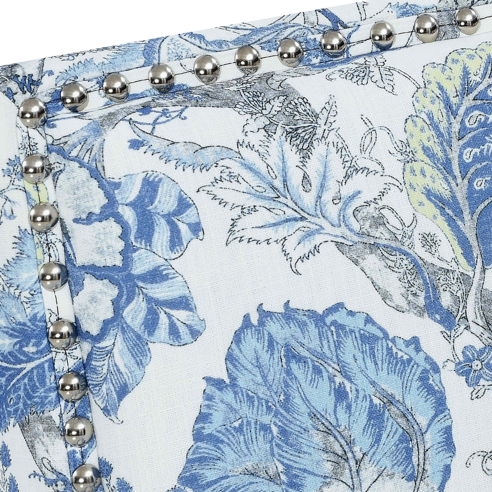 MAYEERTY 29 In Floral Accent Armchair, Farmhouse Upholstered, Nailhead Trim, Wood Legs, Blue