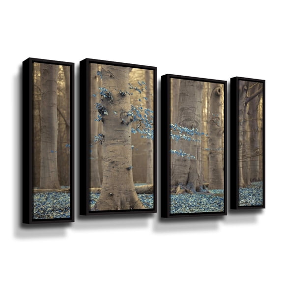 Artwall Winter Blues, 4 Piece Floater Framed Canvas Staggered Set by Martin Podt