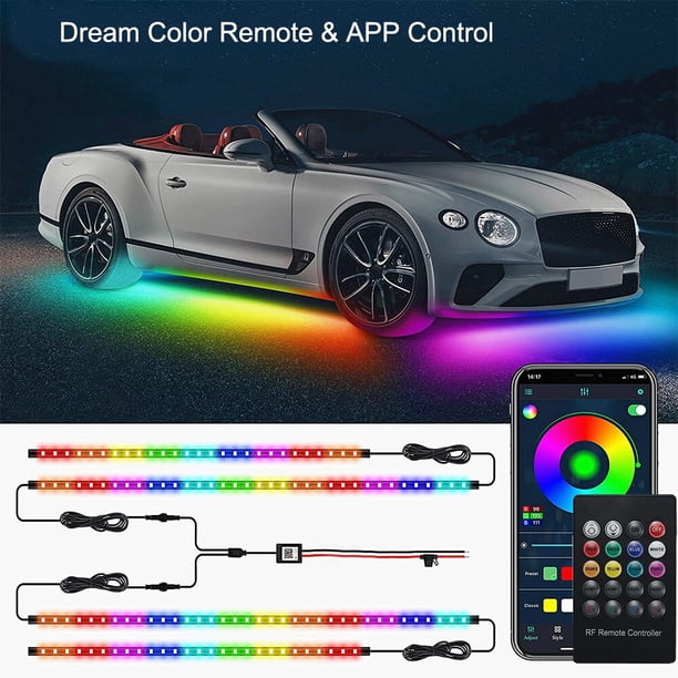 Tira de luces LED de neón 4 en 1 para la parte inferior del coche, lámpara de ambiente ambiental decorativa, Flexible, RGB, 12V, APP