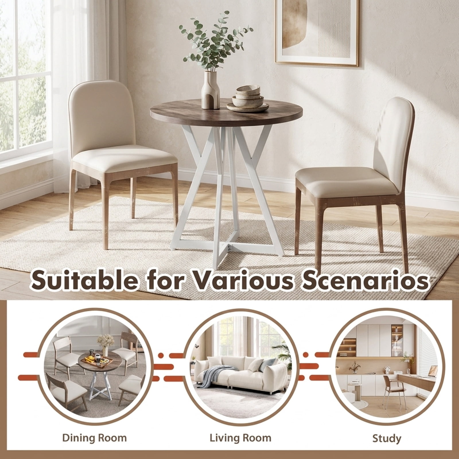 Furnibear 36 Inch Round Dining Table with Sturdy Metal Pedestal Base for Kitchen