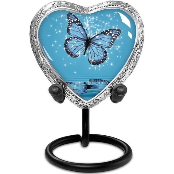 Light Blue Butterfly Small Heart Shaped Keepsake Cremation Urns for Human Ashes
