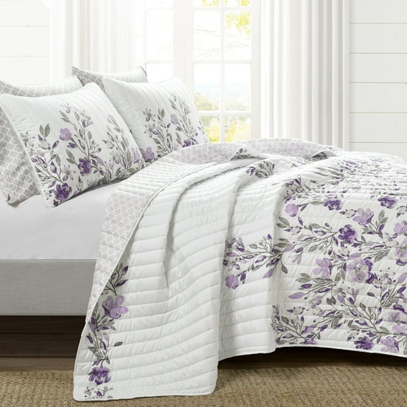 Lush Decor Tanisha Quilt Gray/Purple 5Pc Set Full/Queen