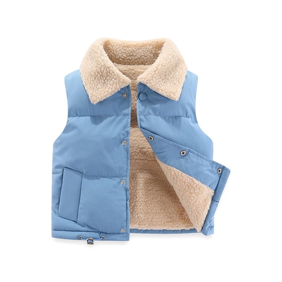 AUDeals Boys Girls Sherpa Lined Puffer Vest, Fleece Collar Button Up Sleeveless Padded Jacket, Warm Winter Vest with Pockets, Sherpa Fleece Outerwear (Blue, 4-5 Years)