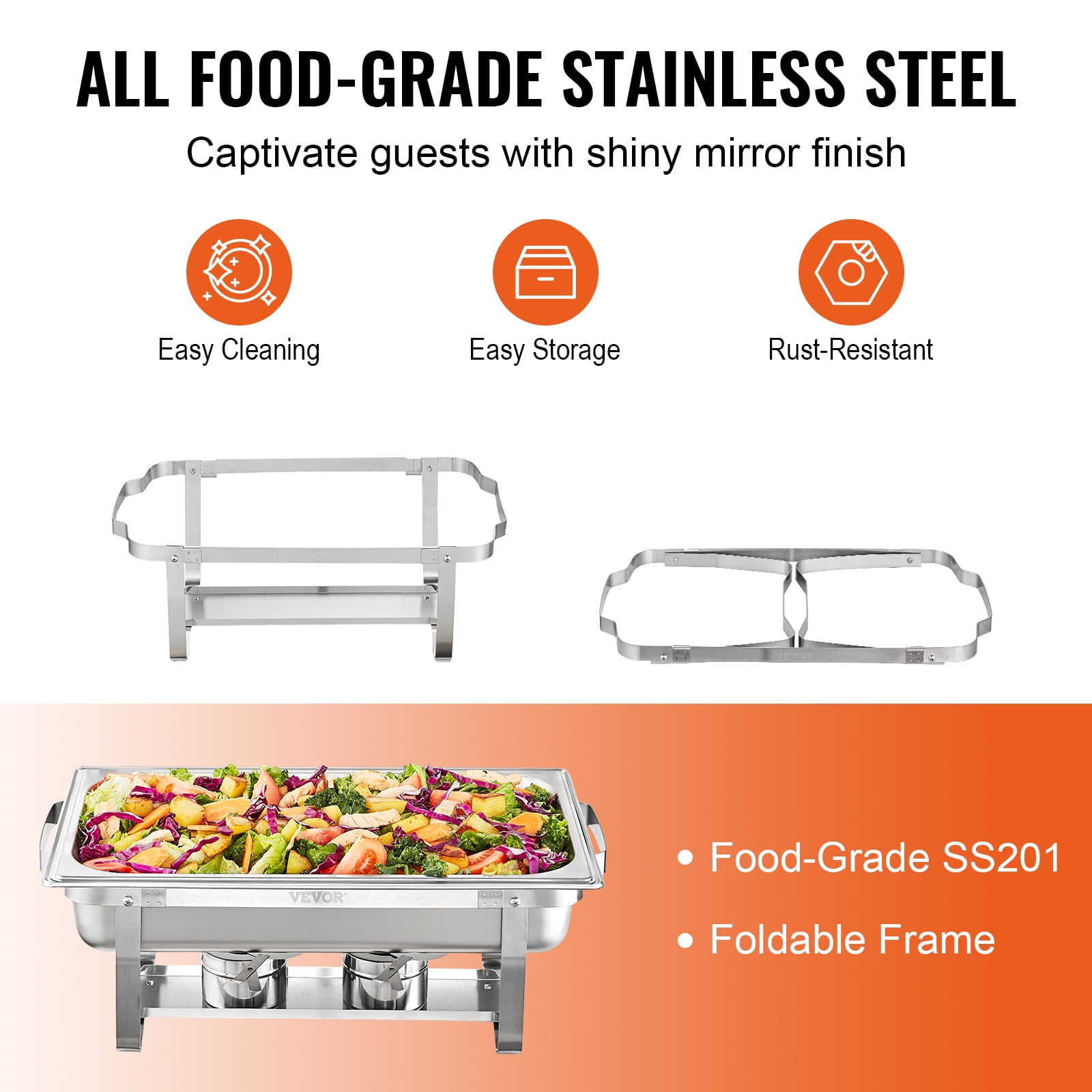 VEVOR 2-Pack Rectangle Chafing Dish Set 2 Full-Size 8Qt Pan 4 Half-Size 4Qt Pans