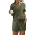 thumbnail image 4 of XuJwPNcy Womens Ribbed Knit Lounge Set Short Sleeve V Neck Top and Shorts Sleepwear Pajama Sets Two Piece Outfits, 4 of 7
