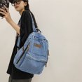 thumbnail image 5 of Student Denim Backpack Zipper Bookbag Multi Pockets Large School Bag(Light Blue), 5 of 8