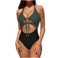 thumbnail image 2 of Ounisa Womens Sleeveless One Piece Swimsuit Spaghetti Strap Ruched Drawstring Padded Slim Fit Summer Beach Swimwear S-2XL, 2 of 7