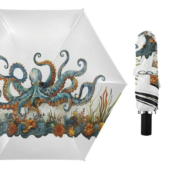 Octopus and Plant Compact Sun Umbrella Windproof Travel Umbrellas for Rain Strong Portable UV Protection