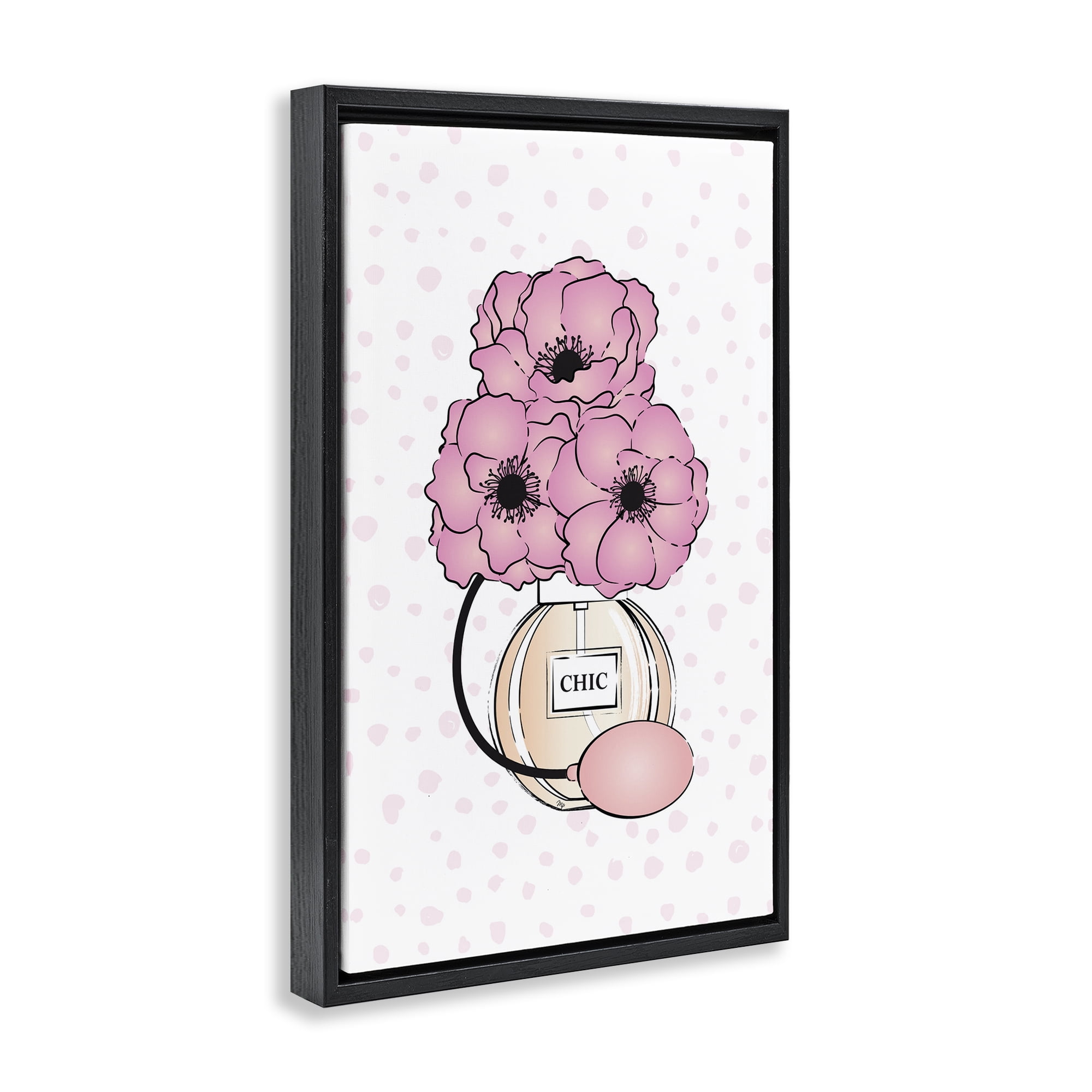 Stupell Industries Pink Florals in Perfume Botanical & Floral Painting Black Floater Framed Art Print Wall Art, 21 x 31