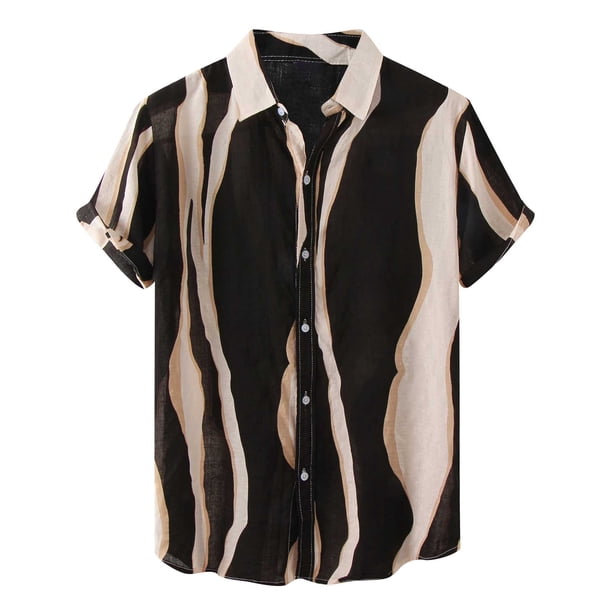Hombres Casual Botones Playa Sin posicionamiento Estampado Turndown Camisa de manga corta Blusa Pompotops oipoqjl49381