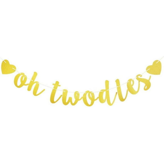 Oh Twodles with Two Gold Hearts Banner, Vintage Sign Garland for Baby Boys/Girls' Second Birthday Party Supplies, Babies' 2nd Birthday Party Decoration
