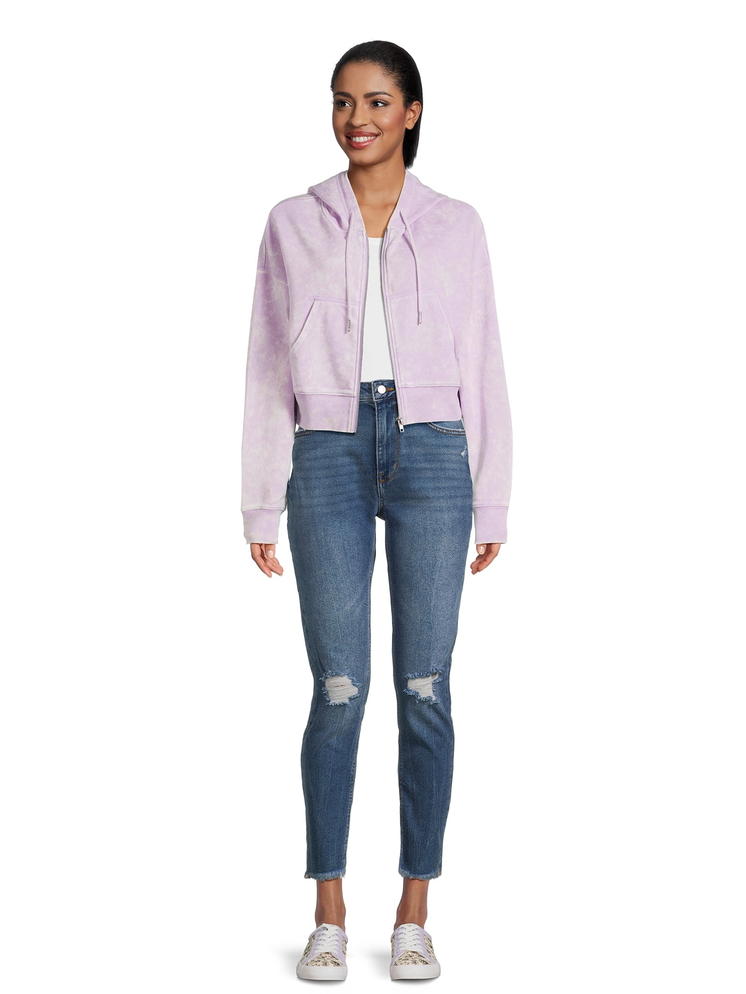 No Boundaries Juniors' Mineral Wash Zip Up Hoodie, Sizes XS-XXXL