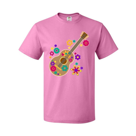Inktastic Acoustic Guitar with Colorful Flowers T-Shirt