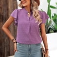 thumbnail image 4 of Clearance T Shirts for Women Lady's V Neck Short Sleeved Chiffon Ball Temperament Top Ruffled Cotton Dot Casual Top Summer Tops for Women 2024 Womens Blouses, 4 of 6