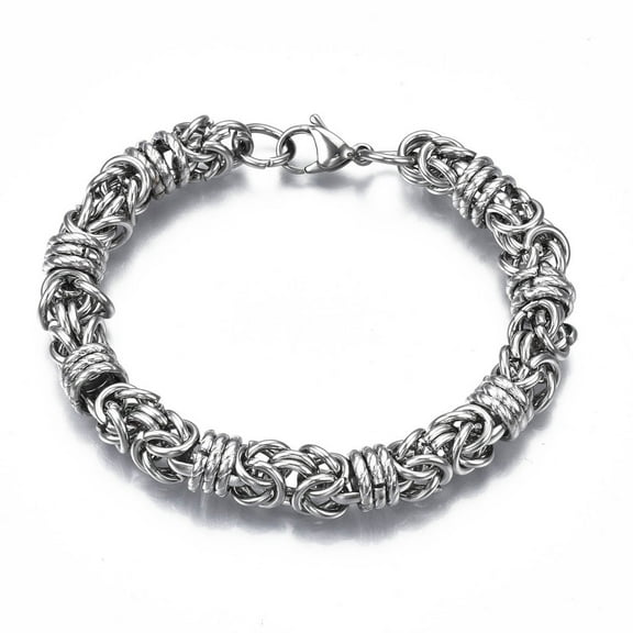 1pc Non-Tarnish 201 Stainless Steel Byzantine Chain Bracelets Chainmaille Weaves Jewelry for Men Women Nickel Free Stainless Steel color 8-1/2 inch(21.5cm)