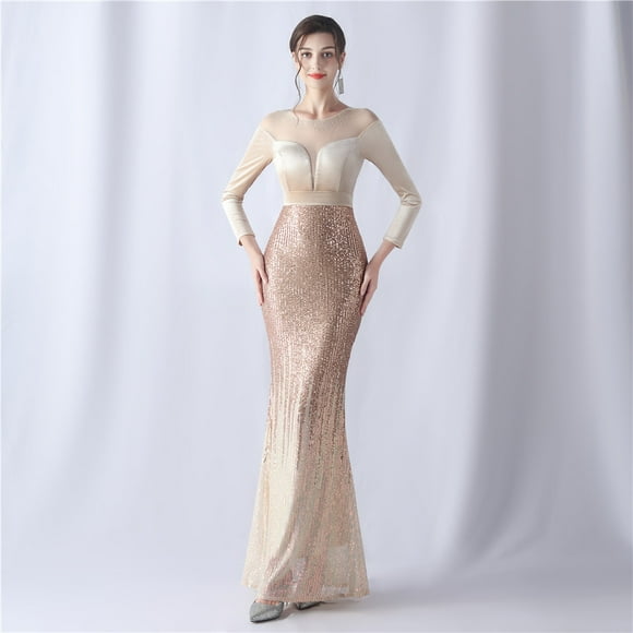 Long Sleeve Fishtail Evening Dress Women's High-end Atmosphere Elegant Banquet Annual Meeting Temperament Velvet Aura Queen