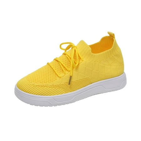 

asdoklhq Sneakers for Women Women Lace Up Sneakers Color Solid Color Shoes Plus Size Fashion Sports Casual Shoes Yellow 40
