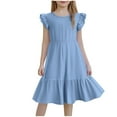 thumbnail image 2 of Spazoro Toddler Girls A-Line Dress, Solid Color Flutter Sleeve Casual Round Neck Princess Dresses for Child Girls Light Blue Size 5 T, 2 of 8