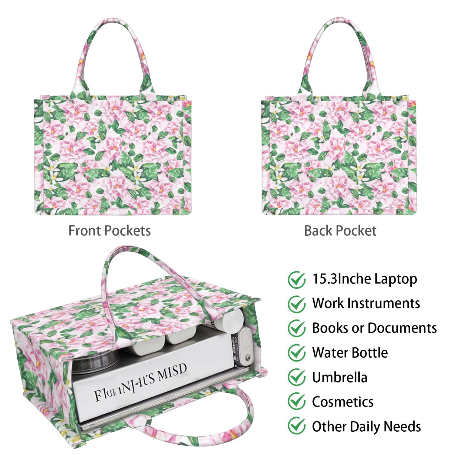 Large Capacity Tote Bag,Pioneer Flower Floral Print Pattern Handbag Fashion Luxury Tote Bag,15.7"x13"x 5.1" Inches,Laptop Compatible
