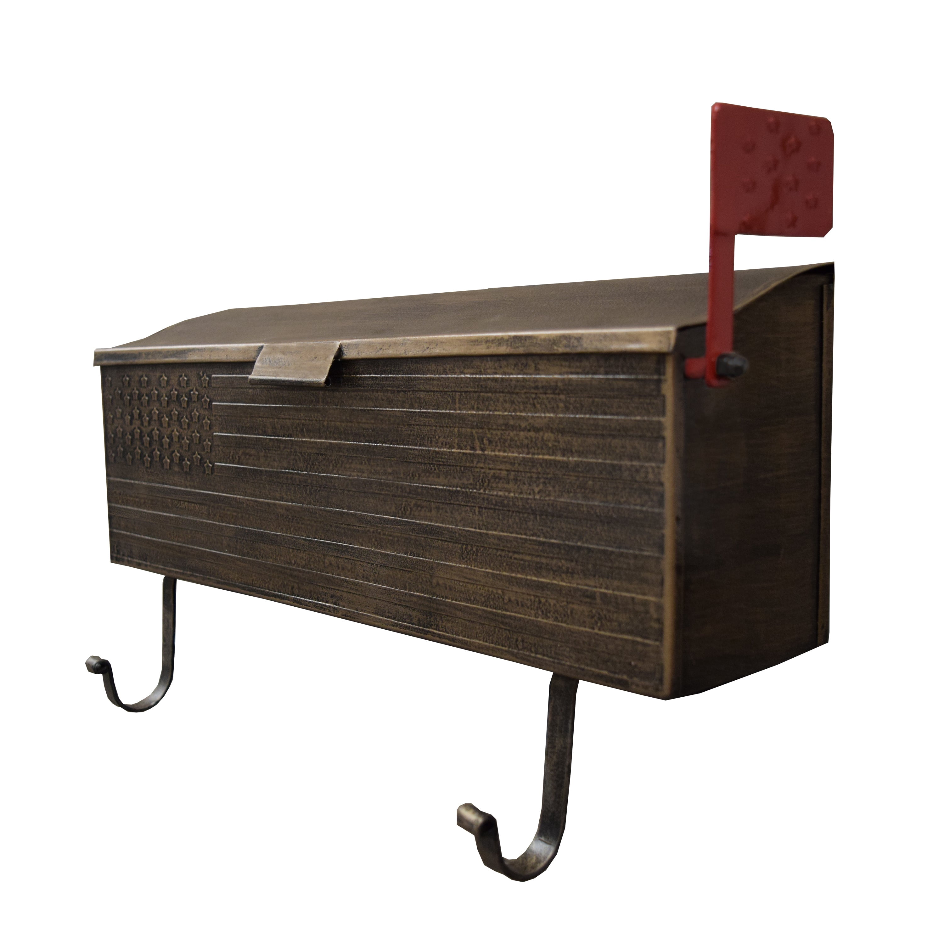 Antique Bronze American Flag Metal Wall Mounted Mailbox with Hangers