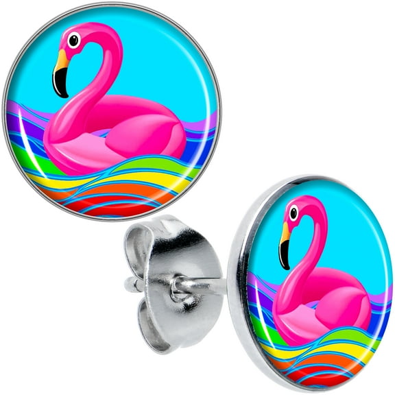 Body Candy 20G Stainless Steel Rainbow Sea Floating Flamingo Pierced Stud Earrings Set for Women